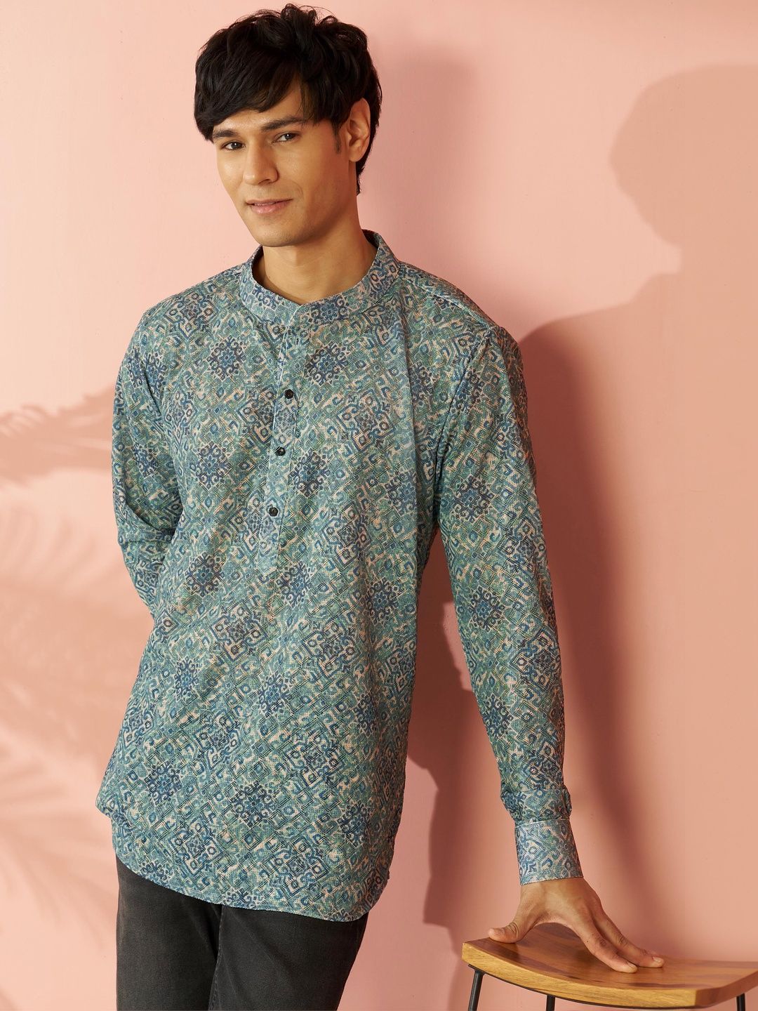VASTRAMAY Men Ethnic Motifs Printed Indigo Kurta