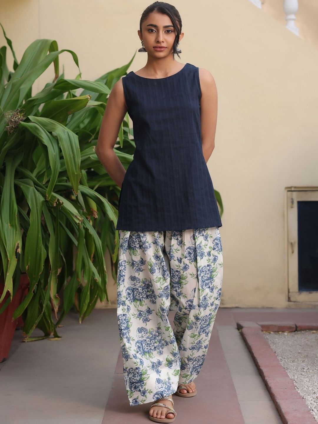 anayna Women Floral Regular Pure Cotton Kurti with Patiala