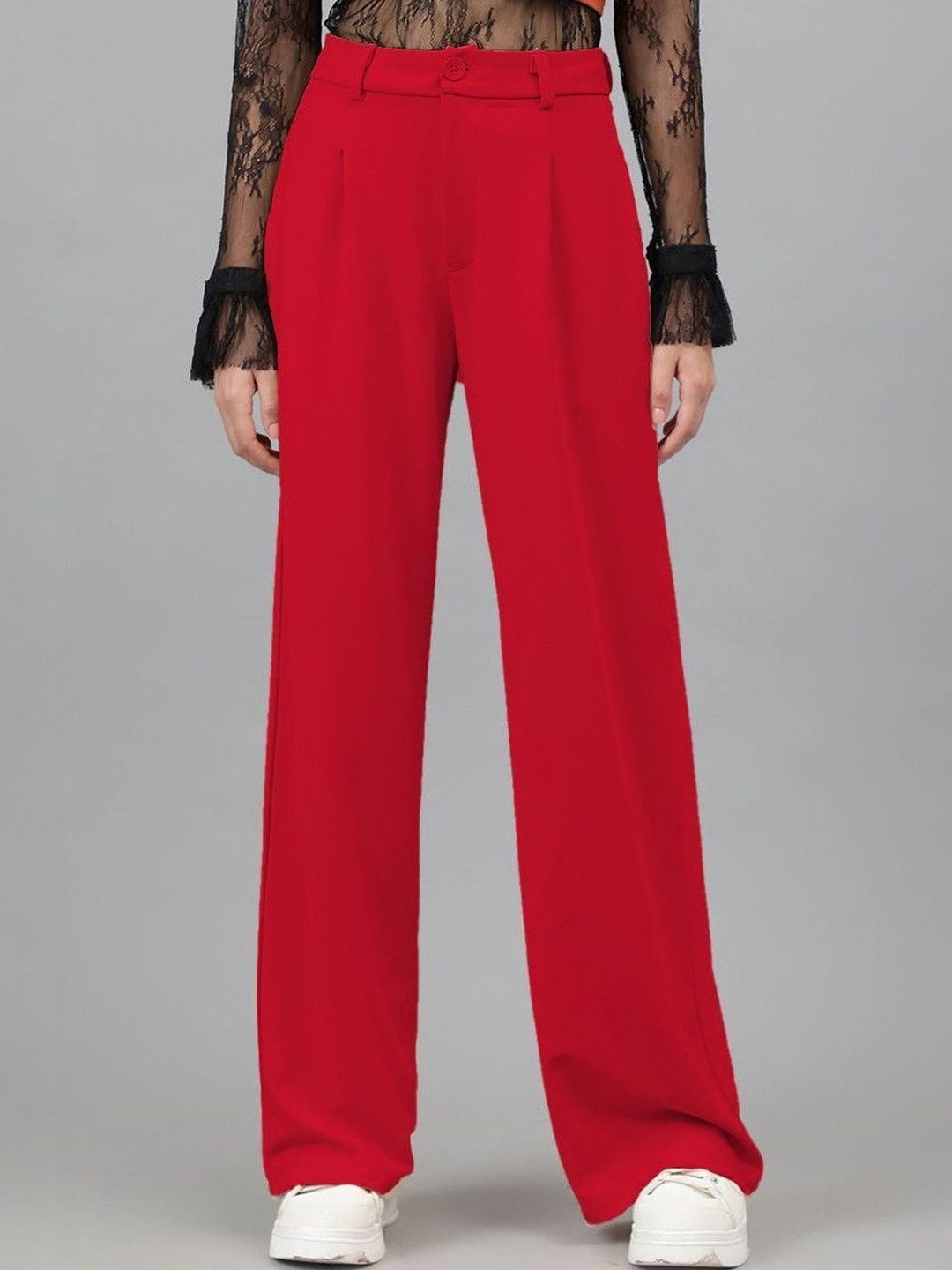 Stylecast X Kotty Women Straight Fit High-Rise Pleated Trousers