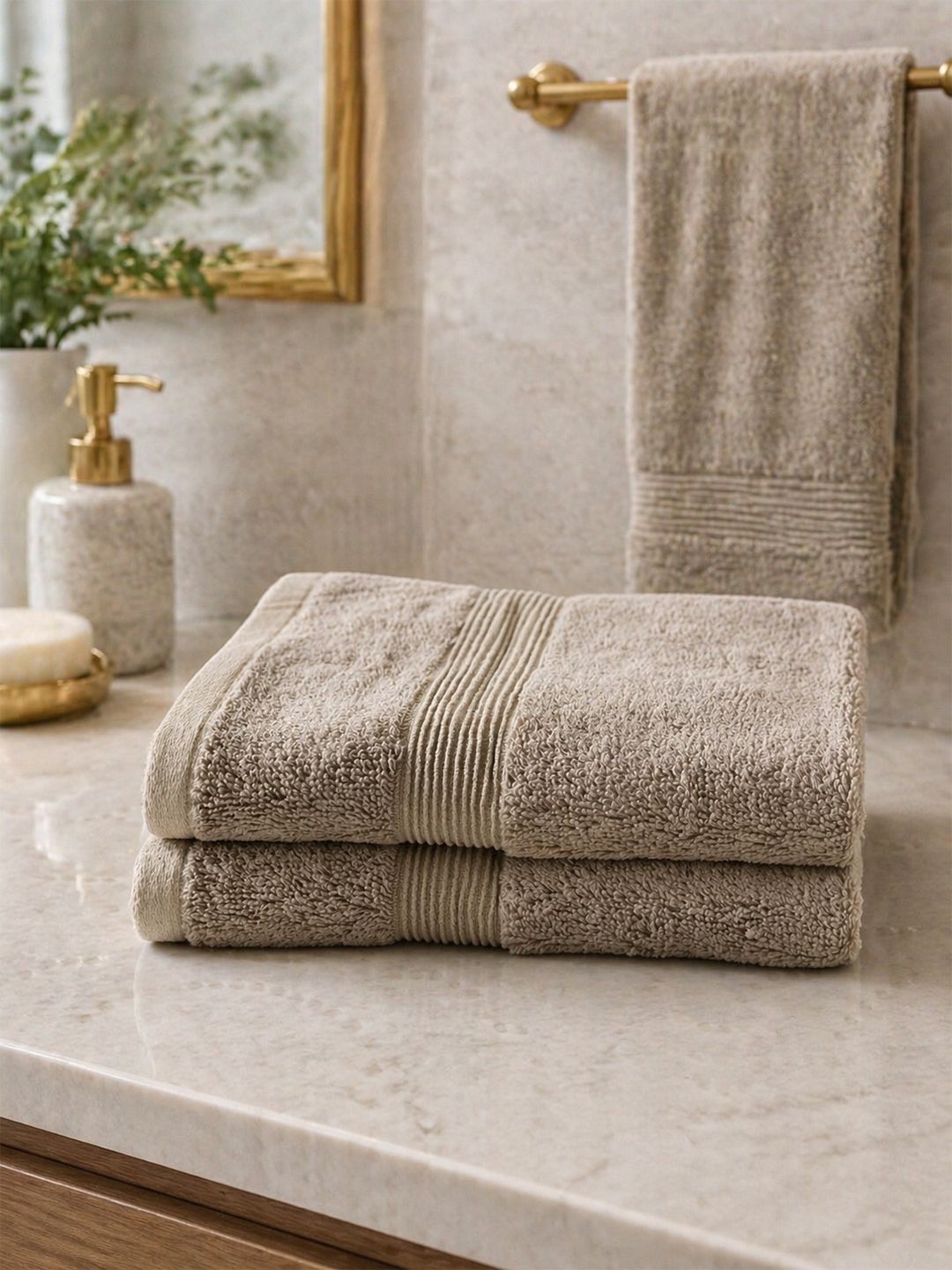 Portico Portico 2-Pcs Beige Pure Cotton Hand Towels
