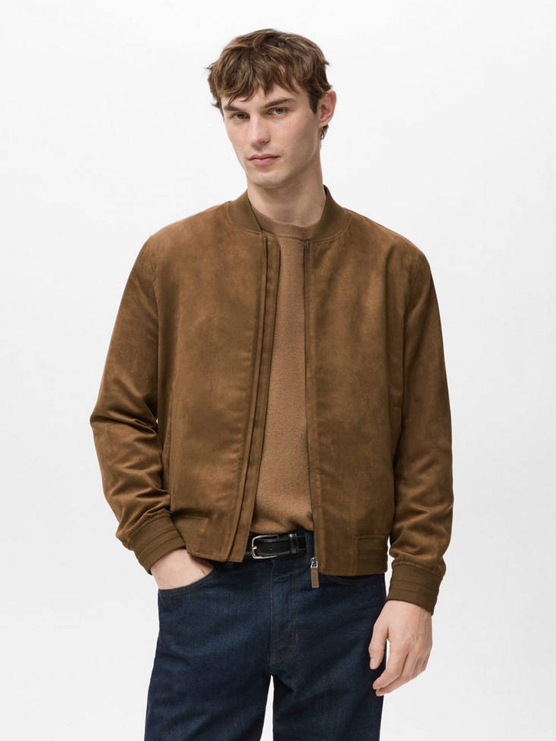 MANGO MAN Stand Collar Bomber Jacket