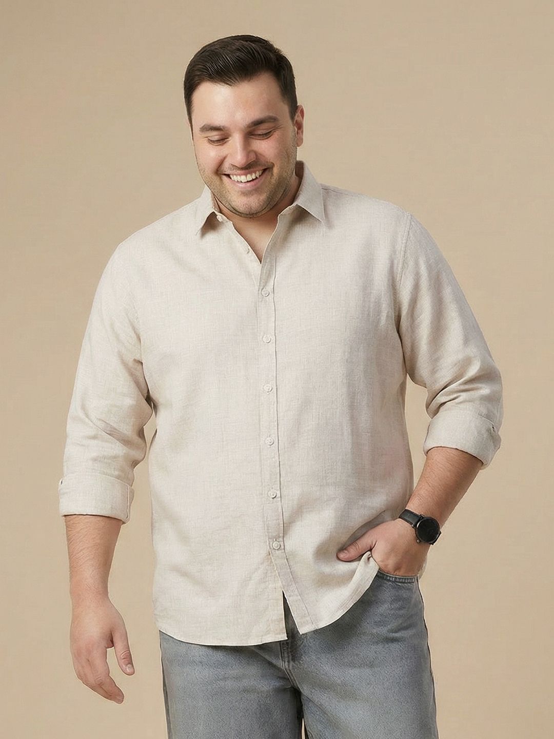 Sztori Plus Size Spread Collar Casual Shirt