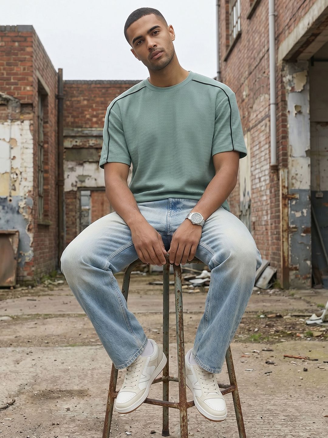 The Roadster Life Co. Relaxed Fit Textured T-shirt
