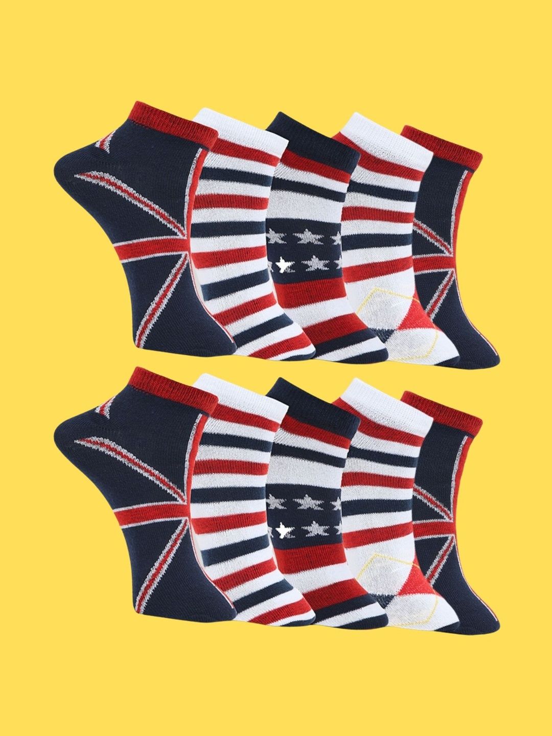 MJE Men Pack of 10 Cotton Blend Assorted Patterned Ankle Length Socks