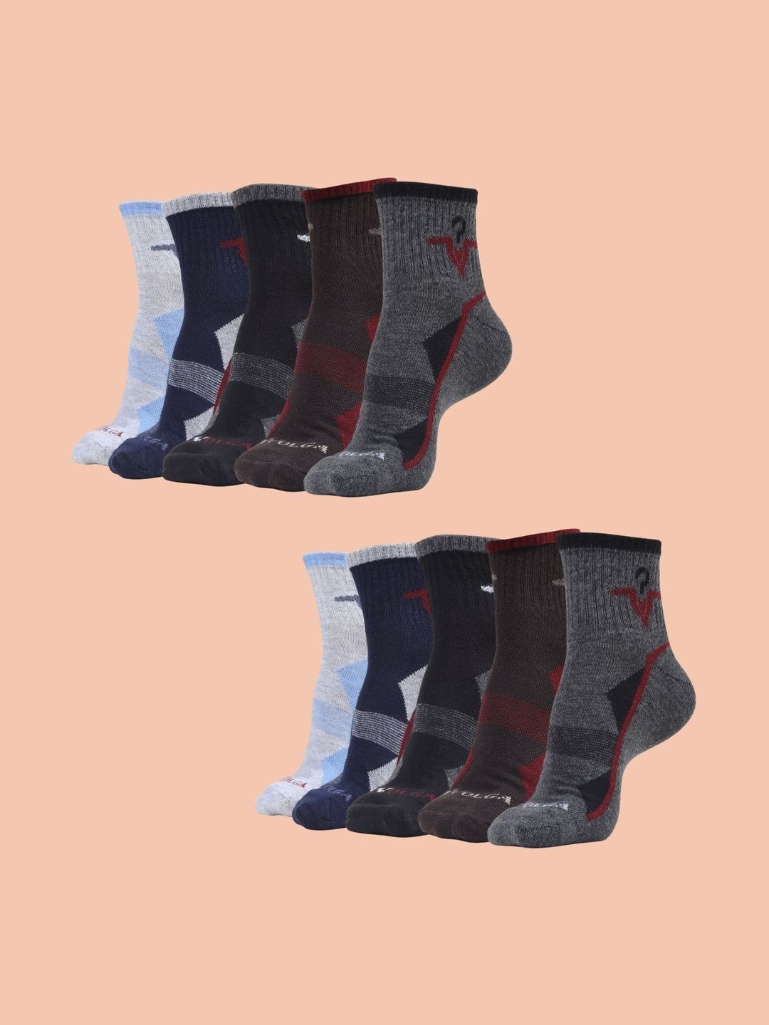 MJE Men Pack of 10 Cotton Blend Assorted Patterned Ankle Length Socks