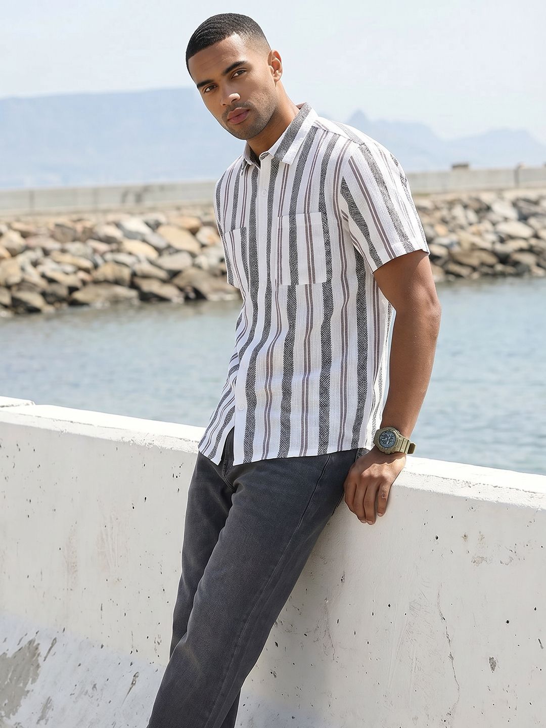 The Roadster Life Co. Vertical Striped Cotton Casual Shirt
