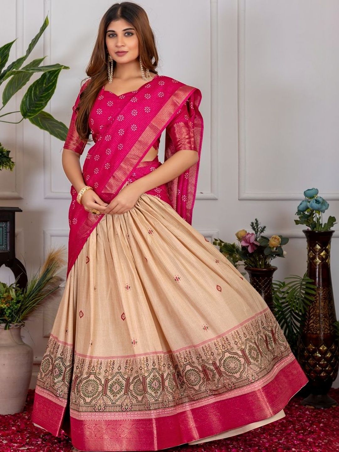 House of Pataudi Printed Flared Lehenga Choli