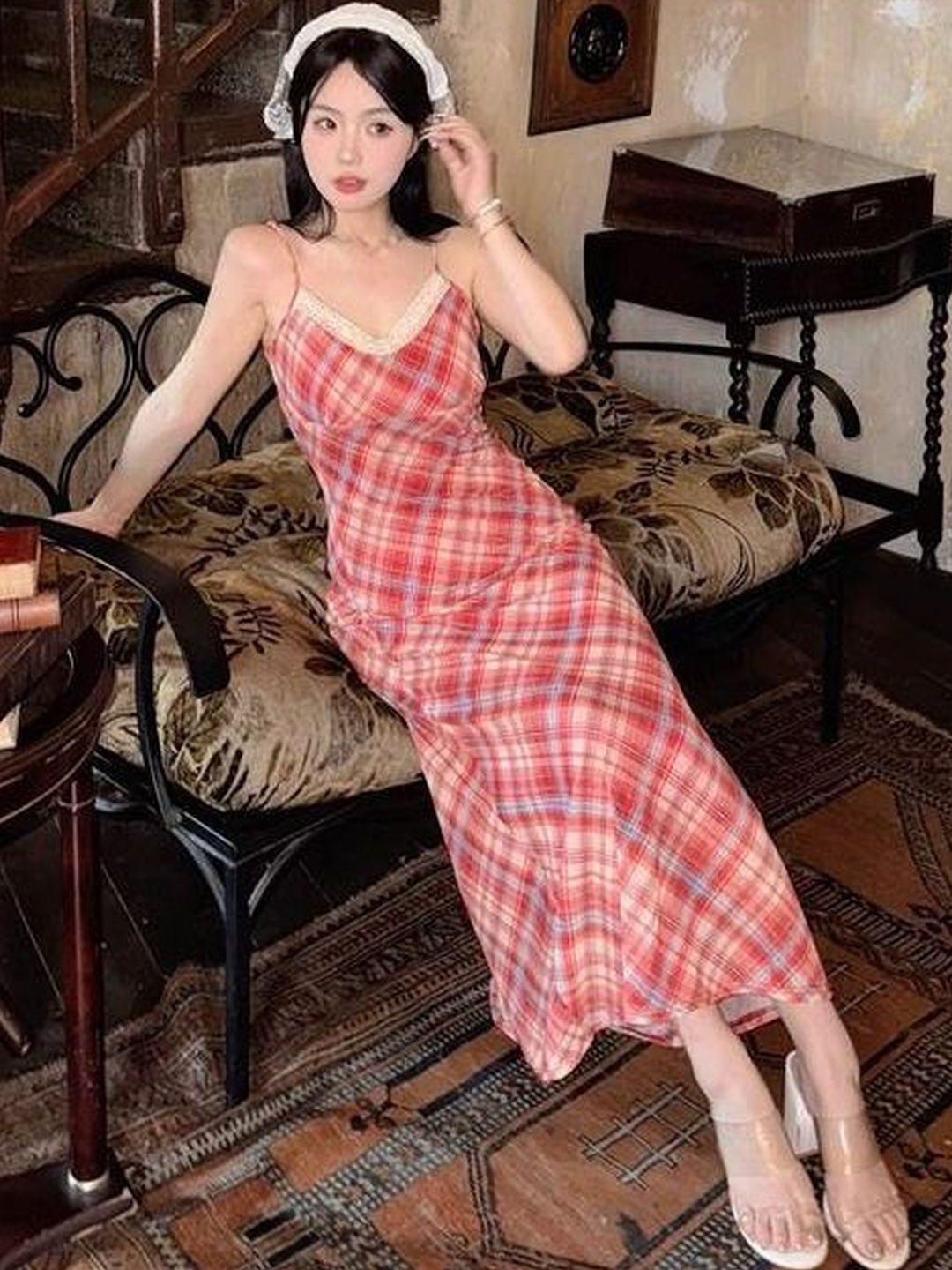 IMVAL / Check Layered Dress［RED］ Red Checked Maxi Dress - Buy Red Checked Maxi Dress online in India