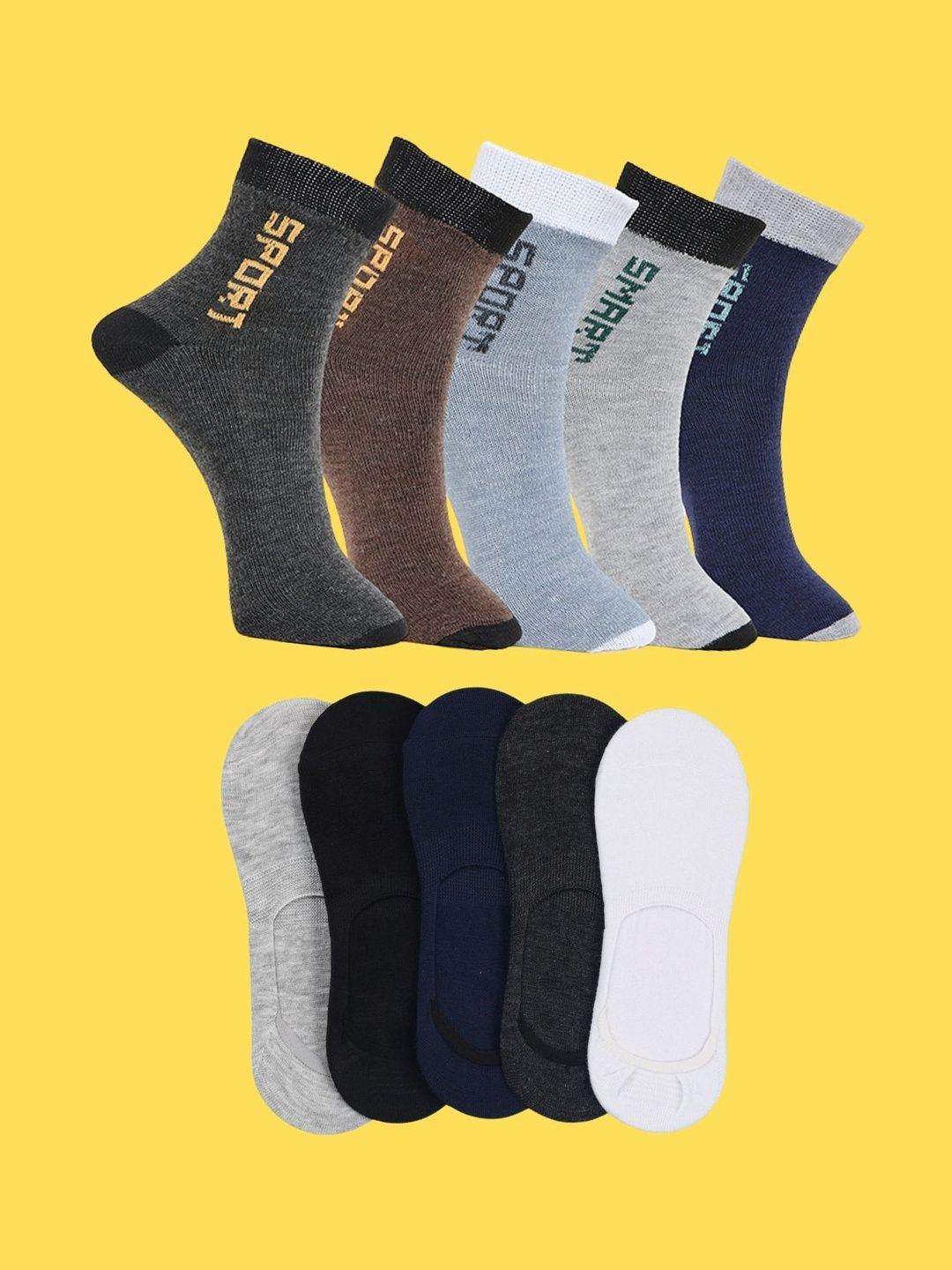 MJE Men Pack of 10 Cotton Blend Assorted Patterned Ankle Length Socks