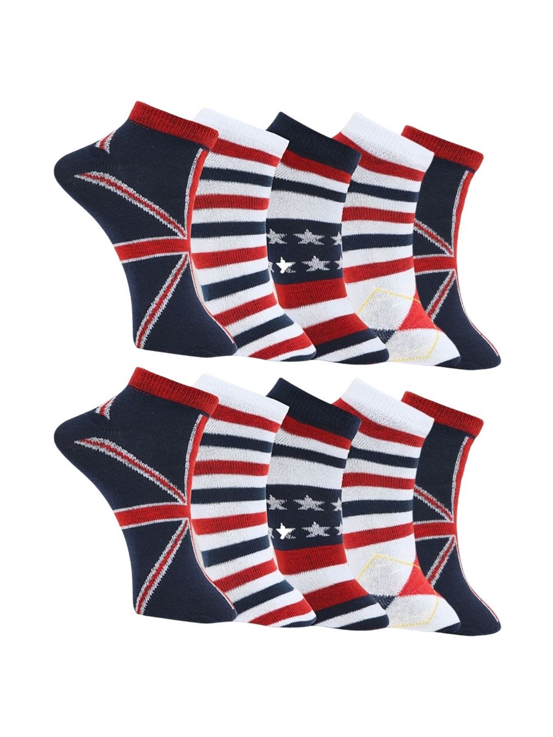 MJE Men Pack of 10 Cotton Blend Assorted Patterned Ankle Length Socks