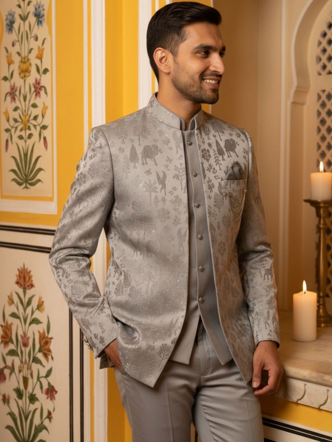 Jompers Men Mandarin Collar Sherwani