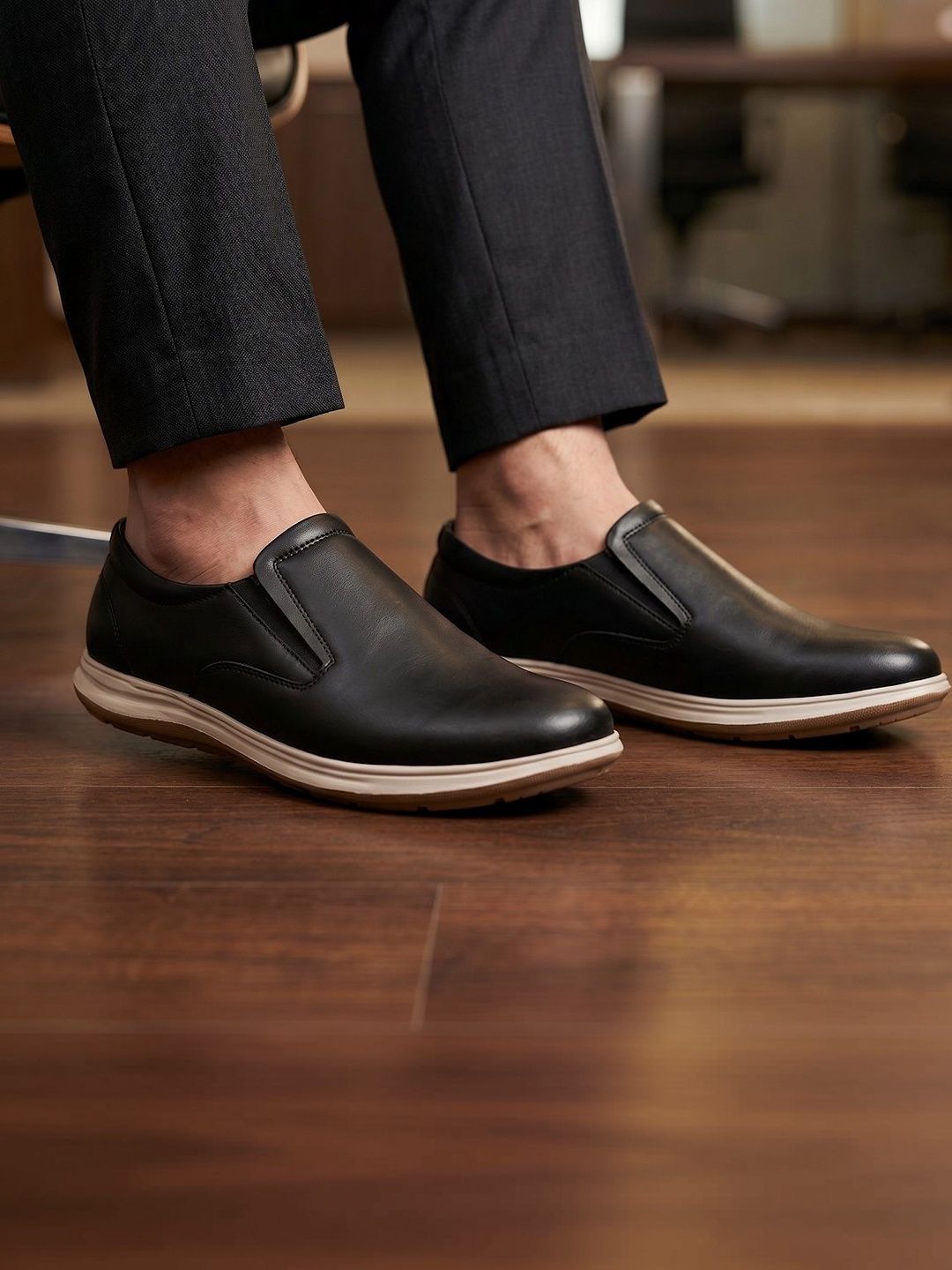 Bxxy Bxxy Men Black Solid Leather Finish Casual Slip-On Sneakers