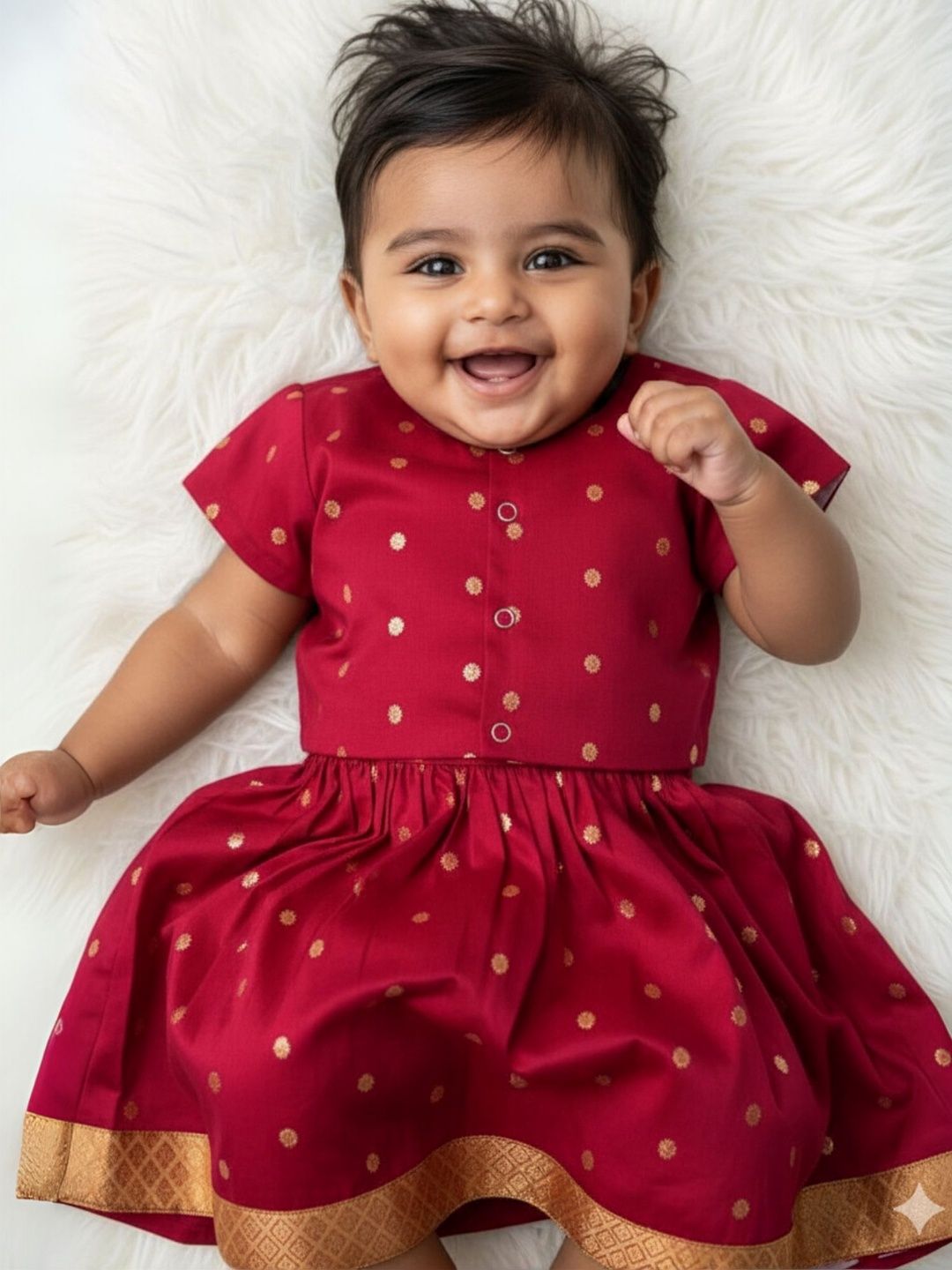 Sangria Infant Girls Woven Design Pure Silk Round Neck Flared Lehenga Choli