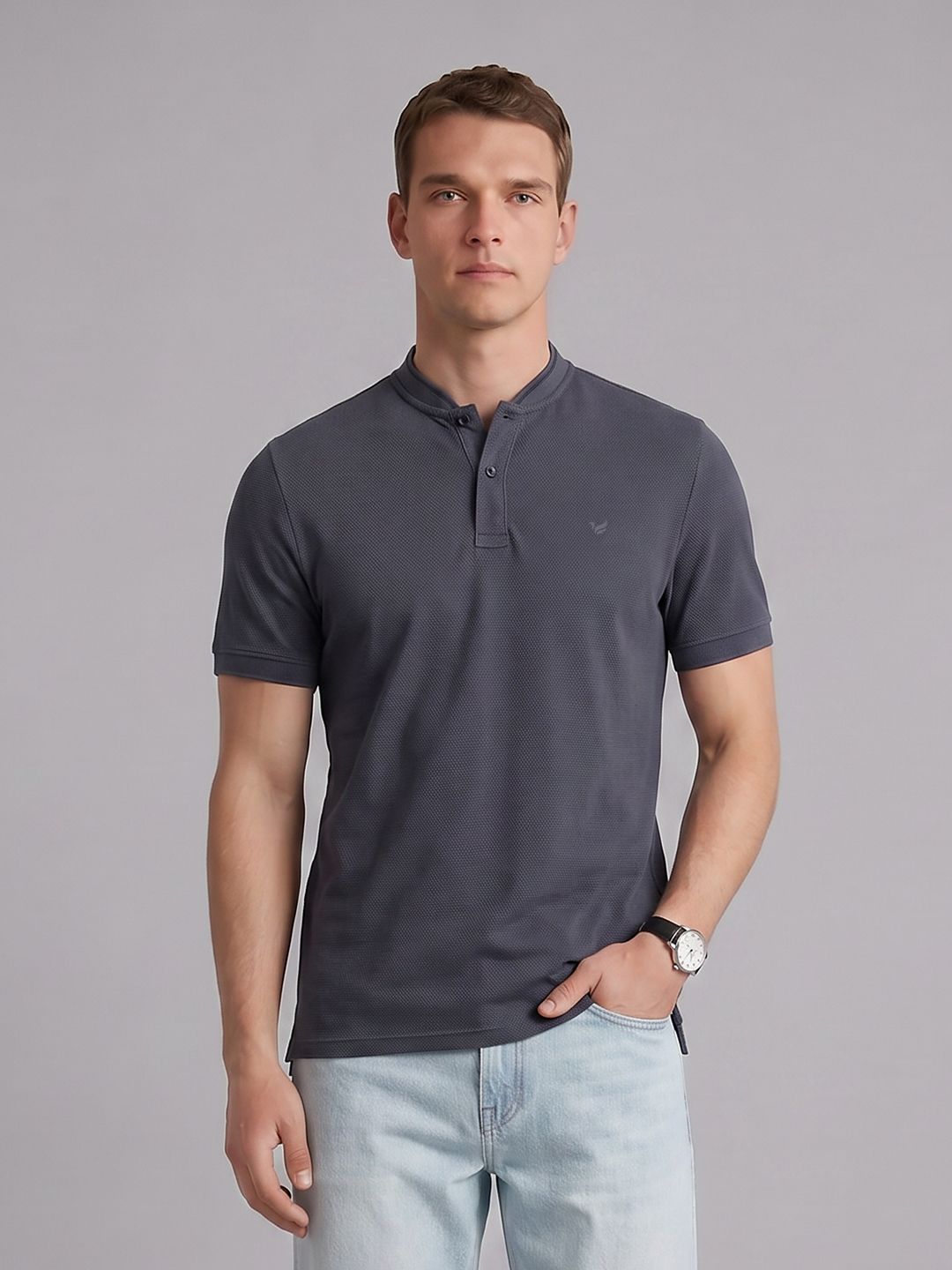 Blackberrys Henley Neck Textured T-Shirt