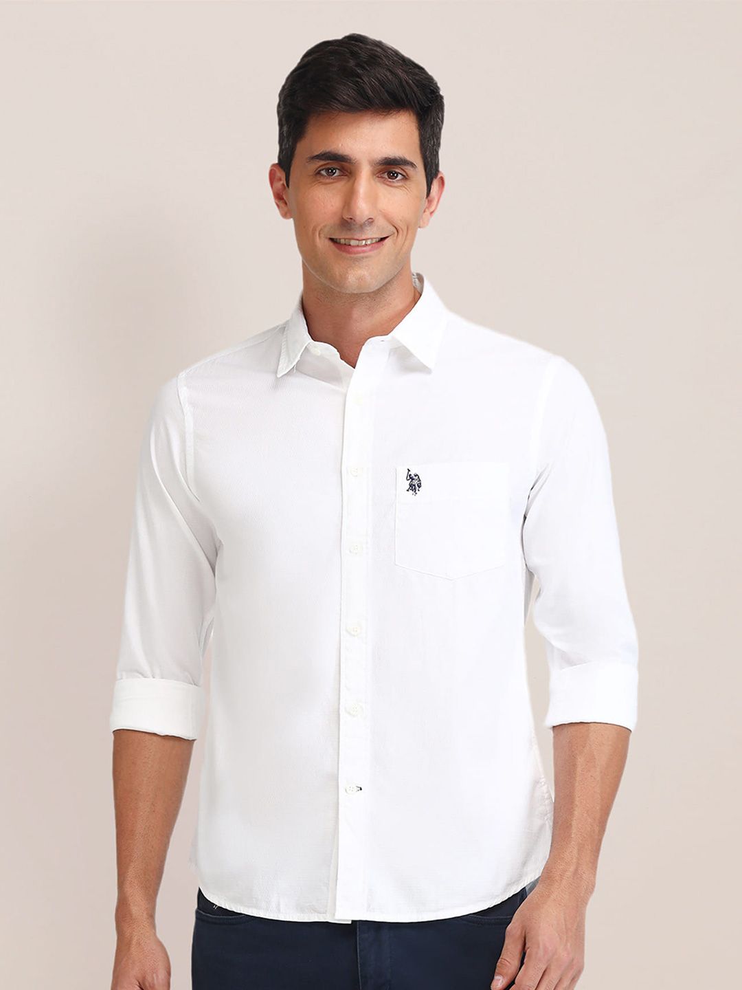 U.S. Polo Assn. Tailored Fit Textured Pure Cotton Casual Shirt