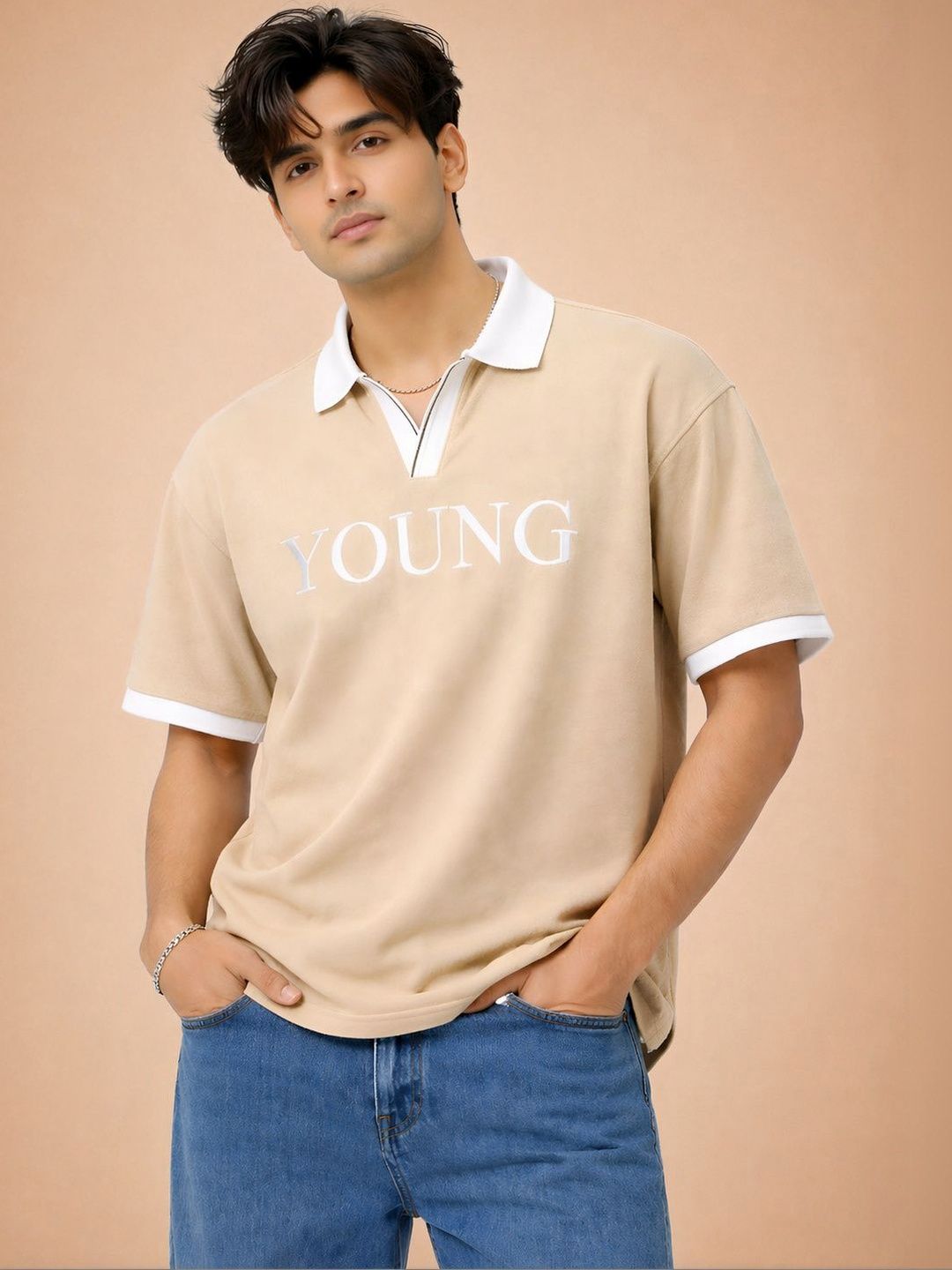HERE&NOW Men Typography Printed Polo Collar T-shirt
