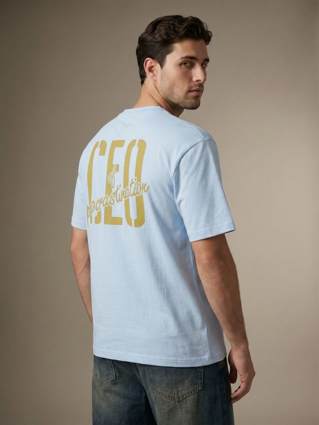 glitchez Men Typography Printed Drop-Shoulder Sleeves Pure Cotton Relaxed T-shirt