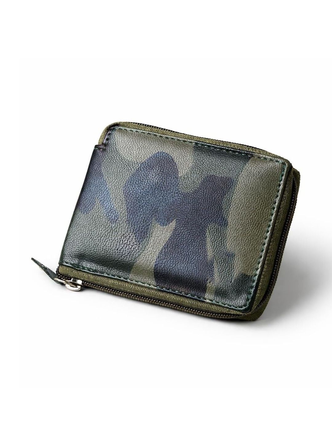 LAER Men Camouflage Printed PU Zip Around Wallet