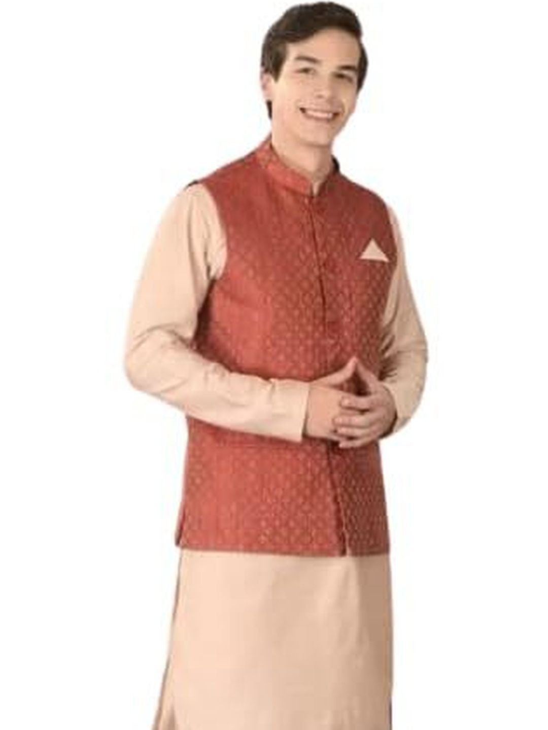 KUTUB FASHION Men Printed Mandarin Collar Woven Nehru Jackets
