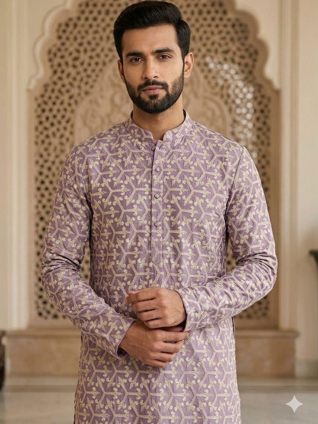 INDIROOP Men Ethnic Motifs Embroidered Thread Work Kurta