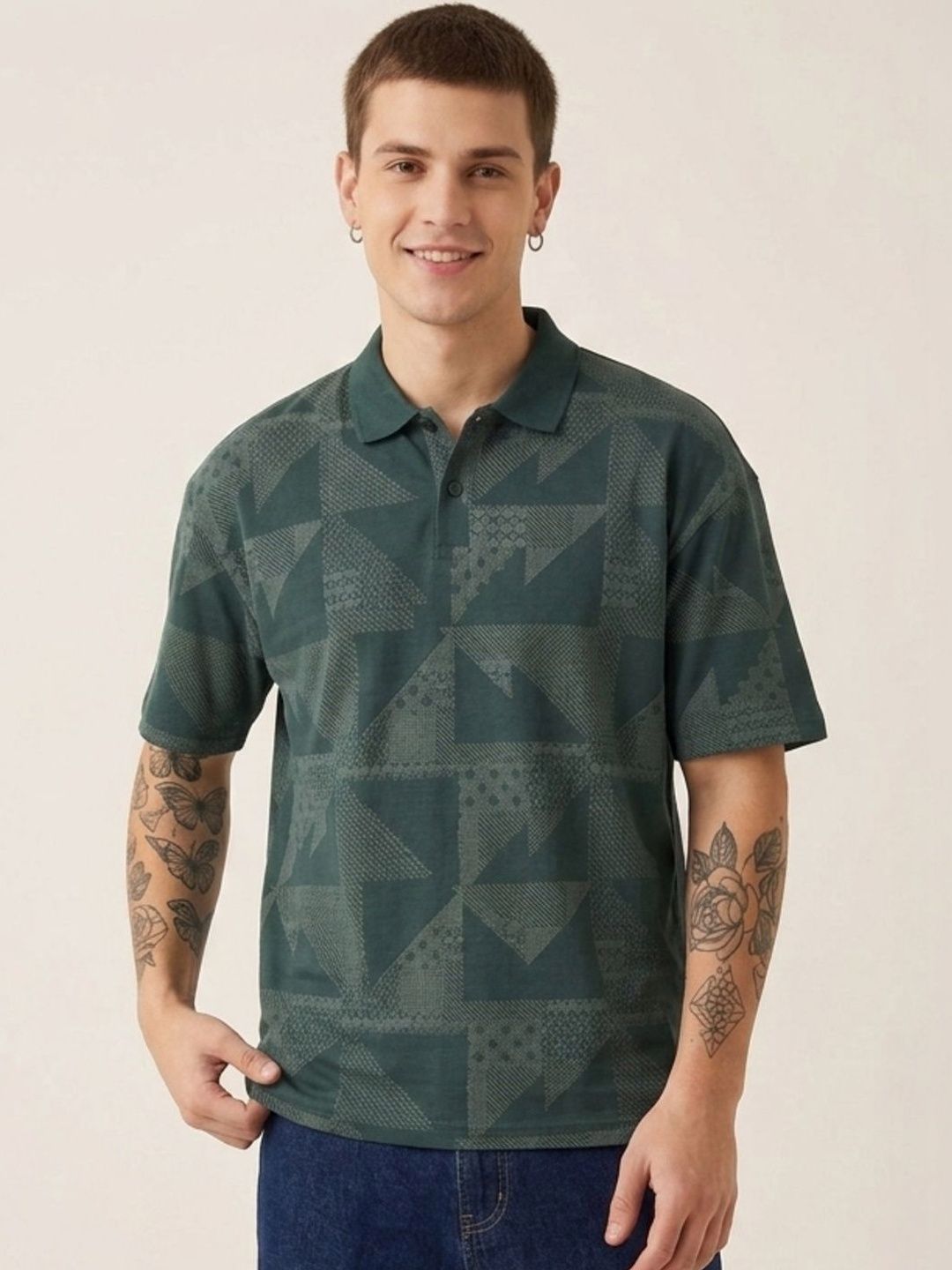 HERE&NOW Men Printed Polo Collar T-shirt