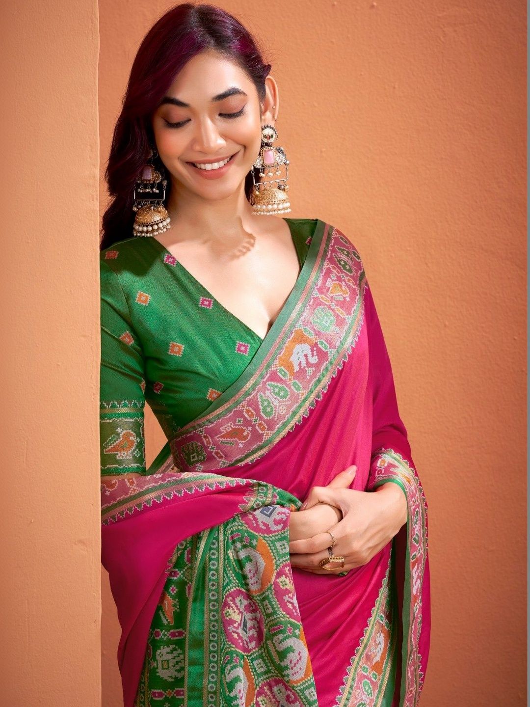 Woven Design Saree Dhaaga Ghar Ethnic Motifs Woven Design Saree With Blouse Piece