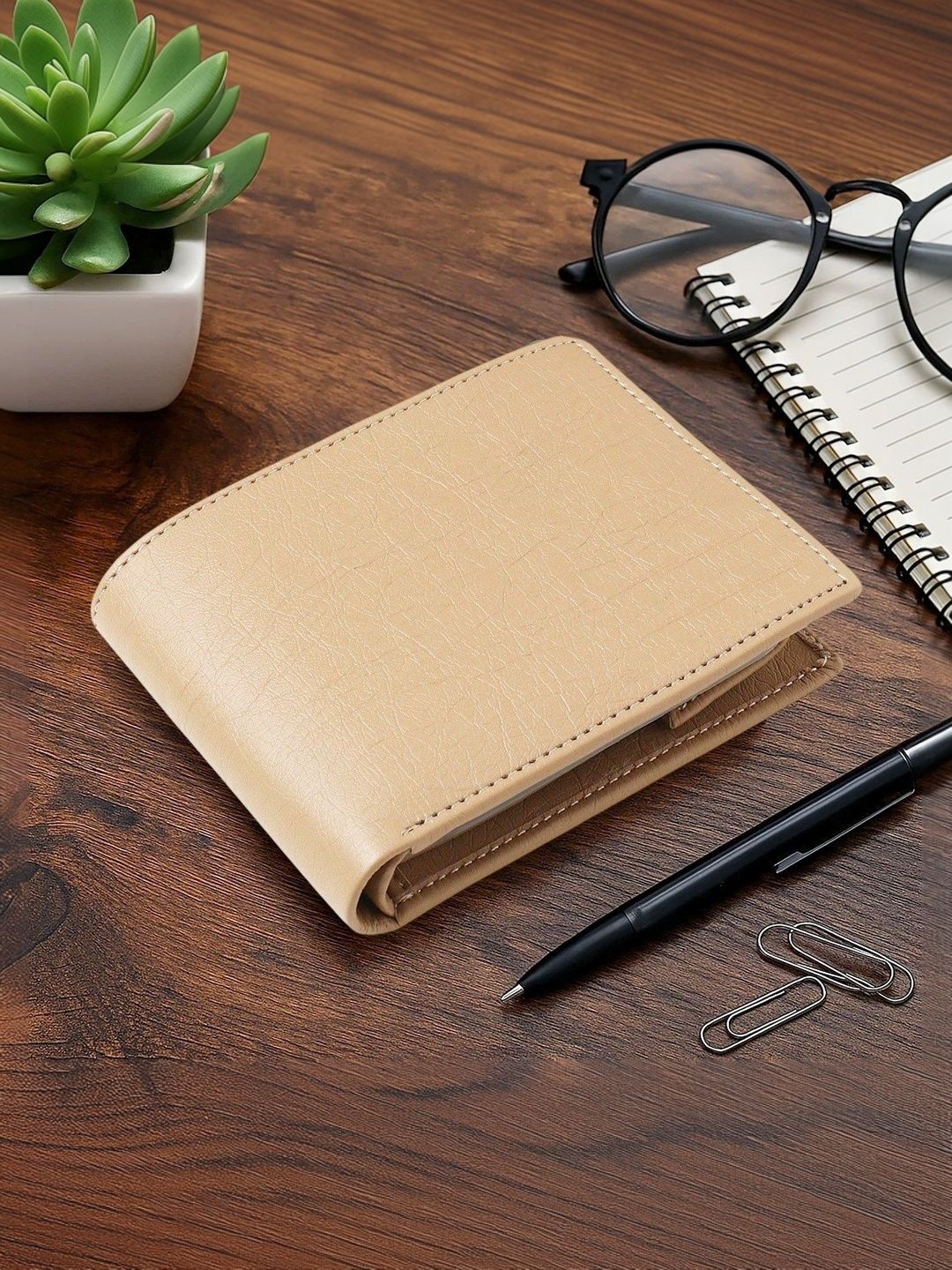LAER Men Textured PU Two Fold Wallet
