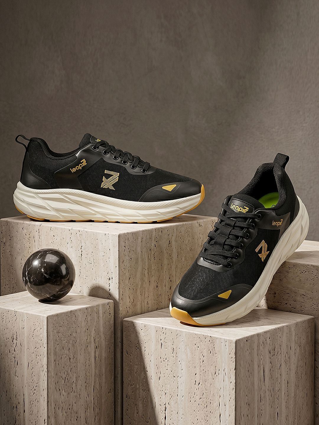 Liberty LEAP7X Men Black & White Memory Foam Knit-Mesh Lace-Up Daily Running Shoes