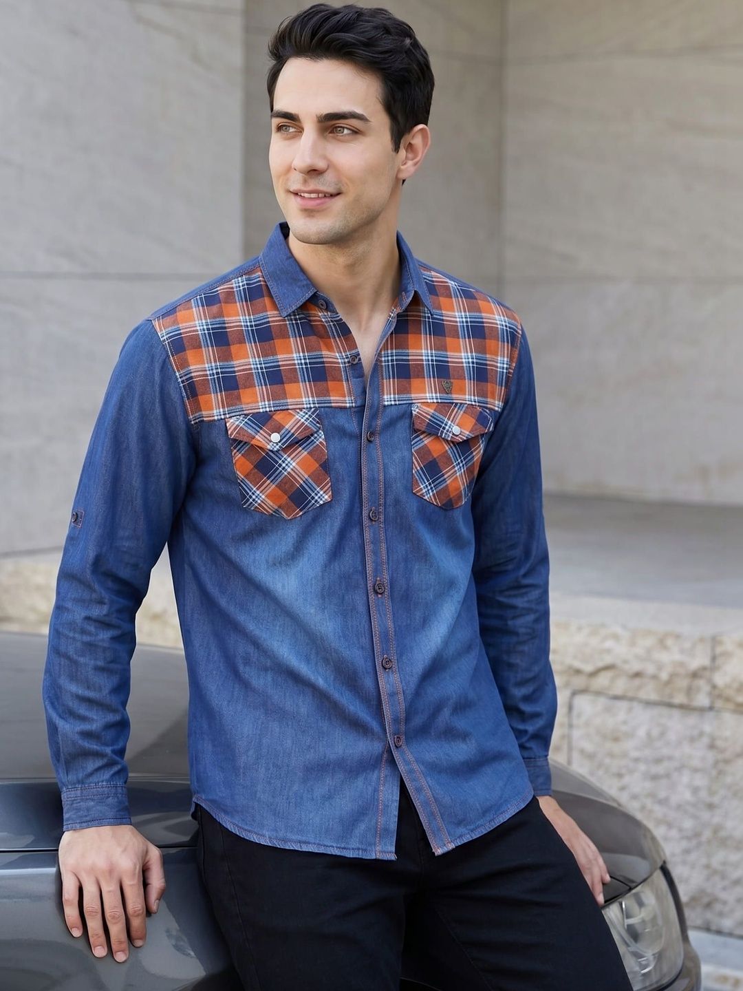 Kuons Avenue Men Classic Tailored Fit Tartan Checks Checked Casual Shirt