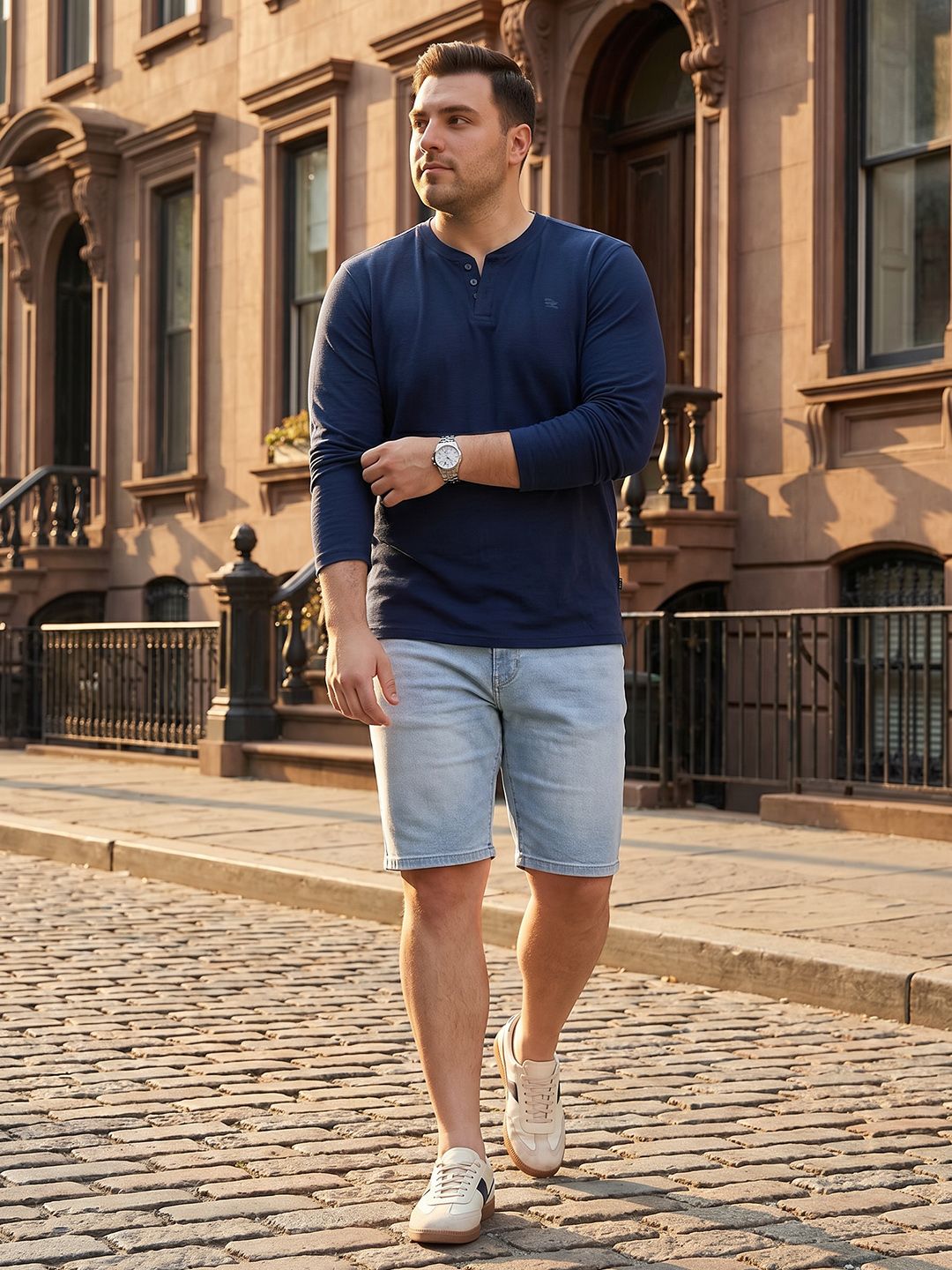 Sztori Plus Size Henley Neck Pure Cotton T-shirt