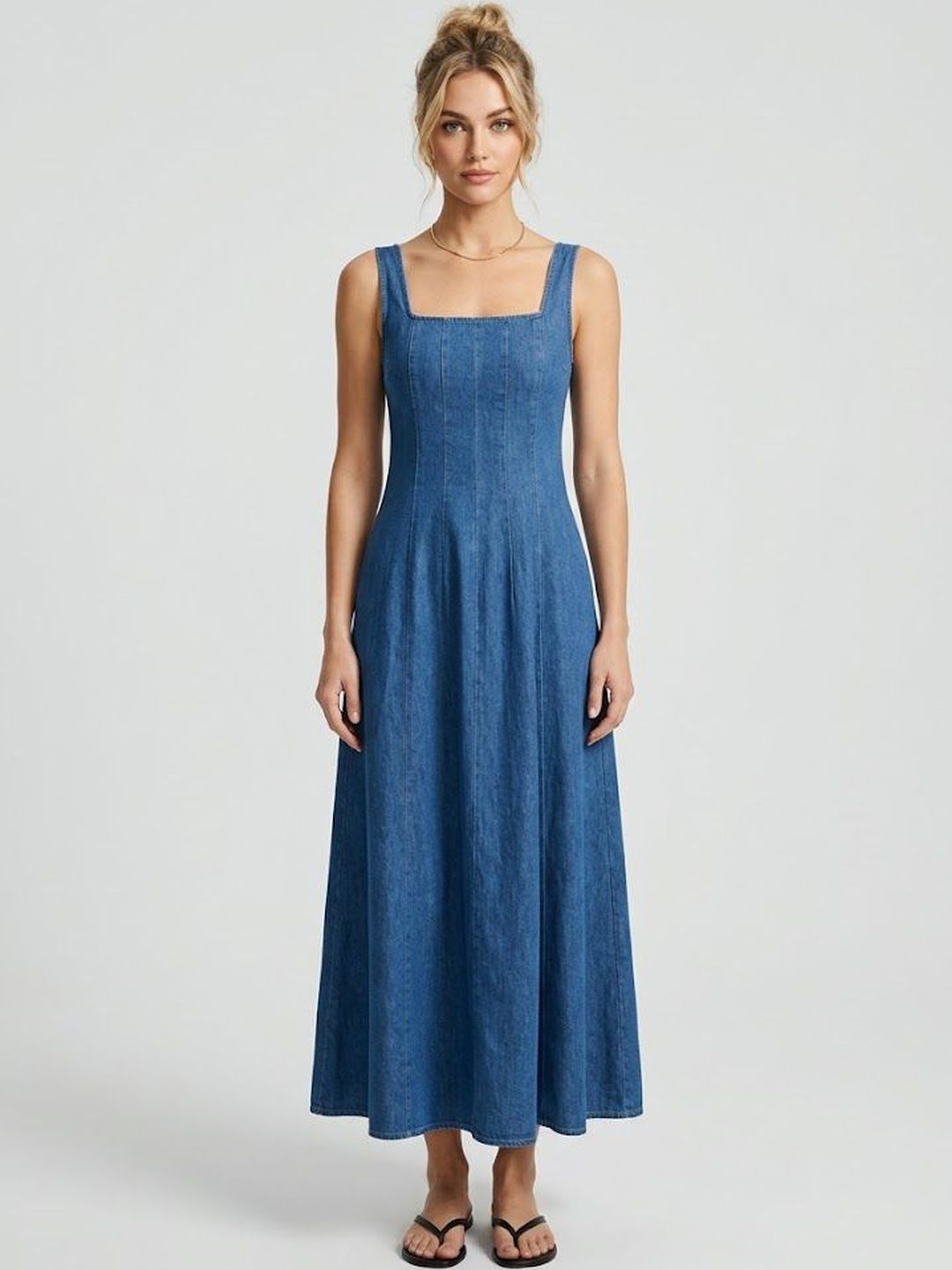 white christmas dresses Denim Long Dress – Erazz London main image 0