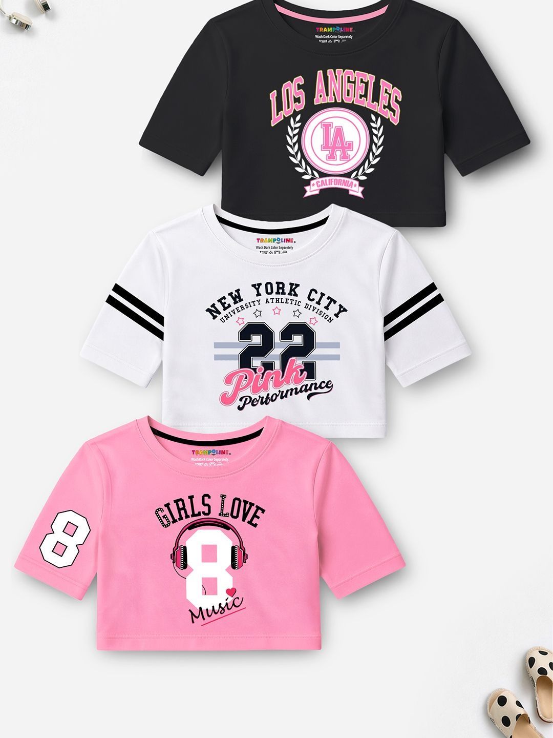 YK X Trampoline Girls Pack of 3 Graphic Printed Crop Top