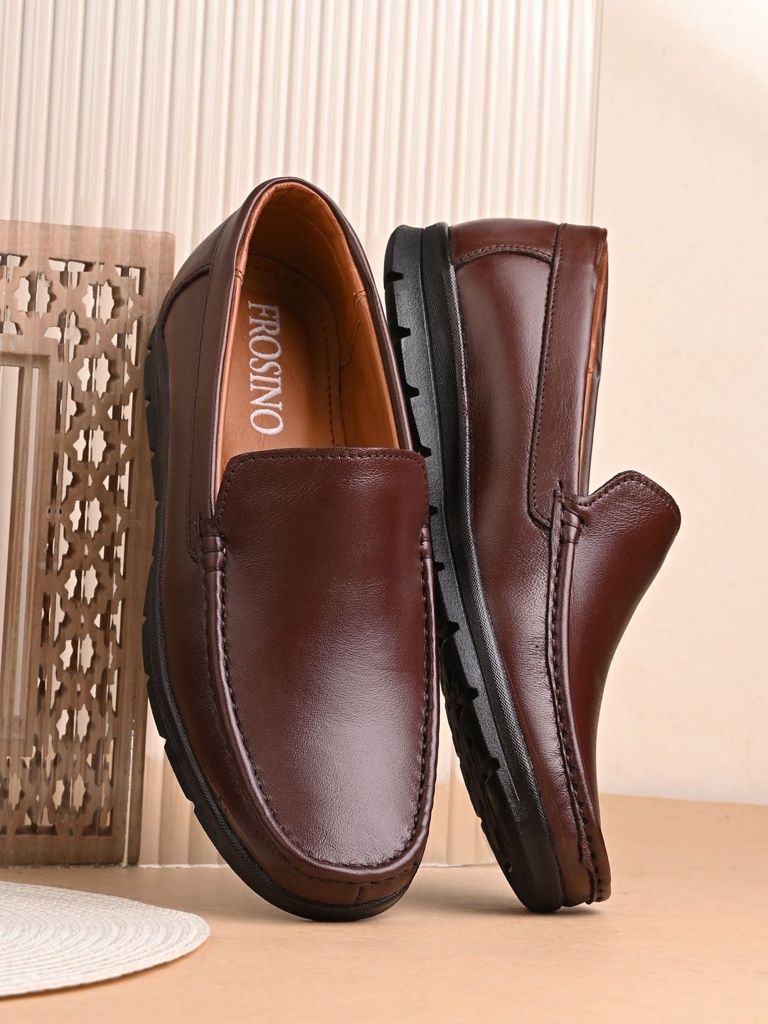 FROSINO Men Leather Round Toe Slip-On Formal Loafers