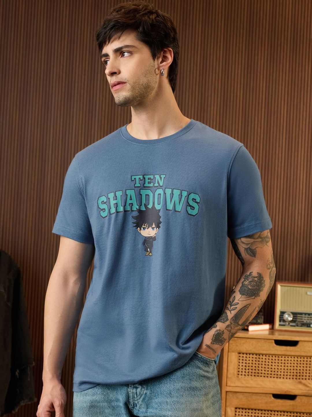 The Souled Store Men Relaxed Fit Jujutsu Kaisen Printed Blue T-Shirts