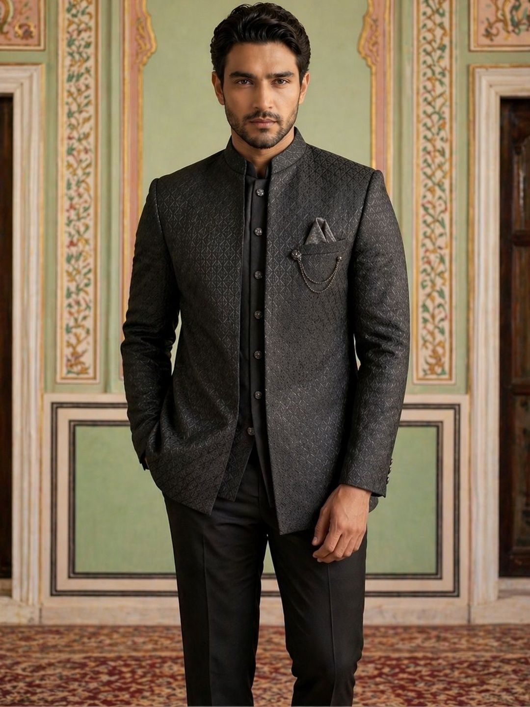Jompers Men Mandarin Collar Sherwani