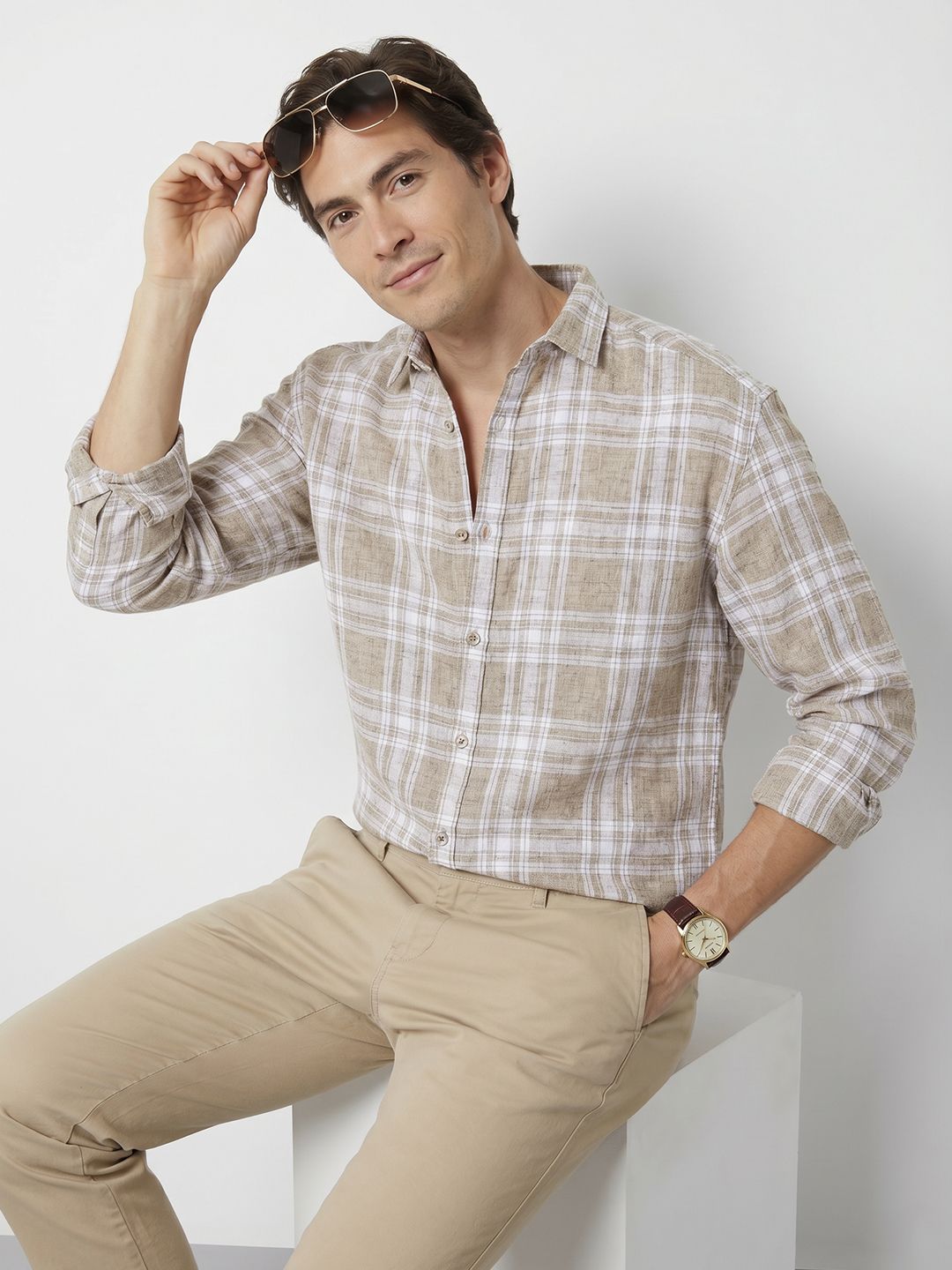 Mast & Harbour Linen Blend Check Shirt