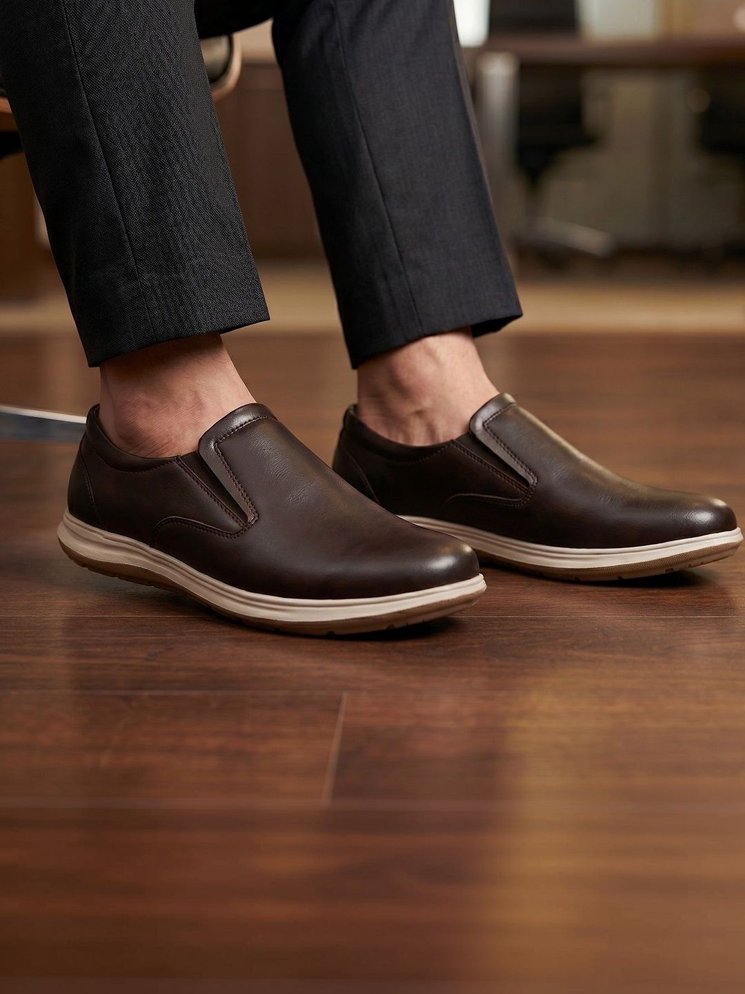 Bxxy Bxxy Men Brown Solid Leather Finish Casual Slip-On Sneakers