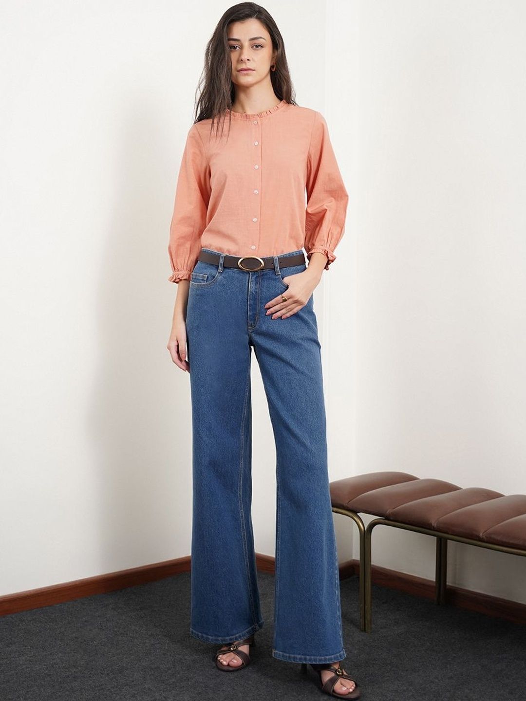 Women Wide Leg High-Rise Jeans FABLE STREET Women Wide Leg High-Rise Stretchable Jeans
