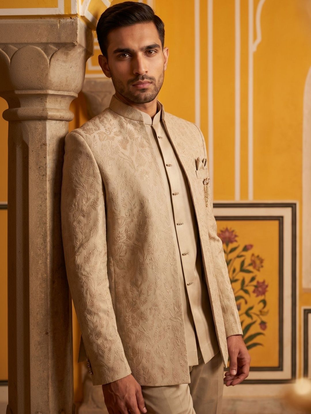 Jompers Men Self Design Mandarin Collar Sherwani