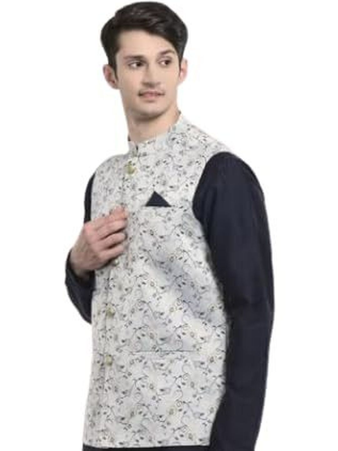 KUTUB FASHION Men Printed Mandarin Collar Woven Nehru Jackets