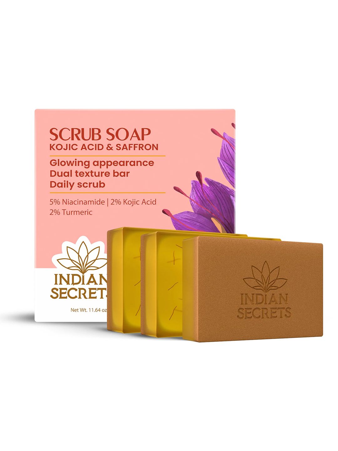 Indian Secrets Set OF 3 Kojic Acid & Saffron Scrub Soap - 110 g Each