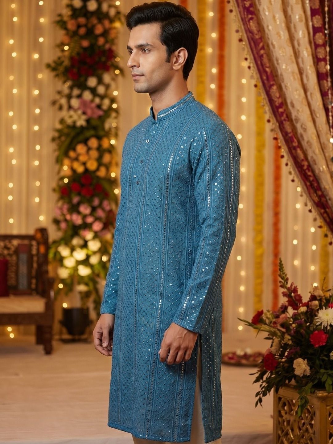 RANGRAAG Men Ethnic Motifs Embroidered Mirror Work Kurta