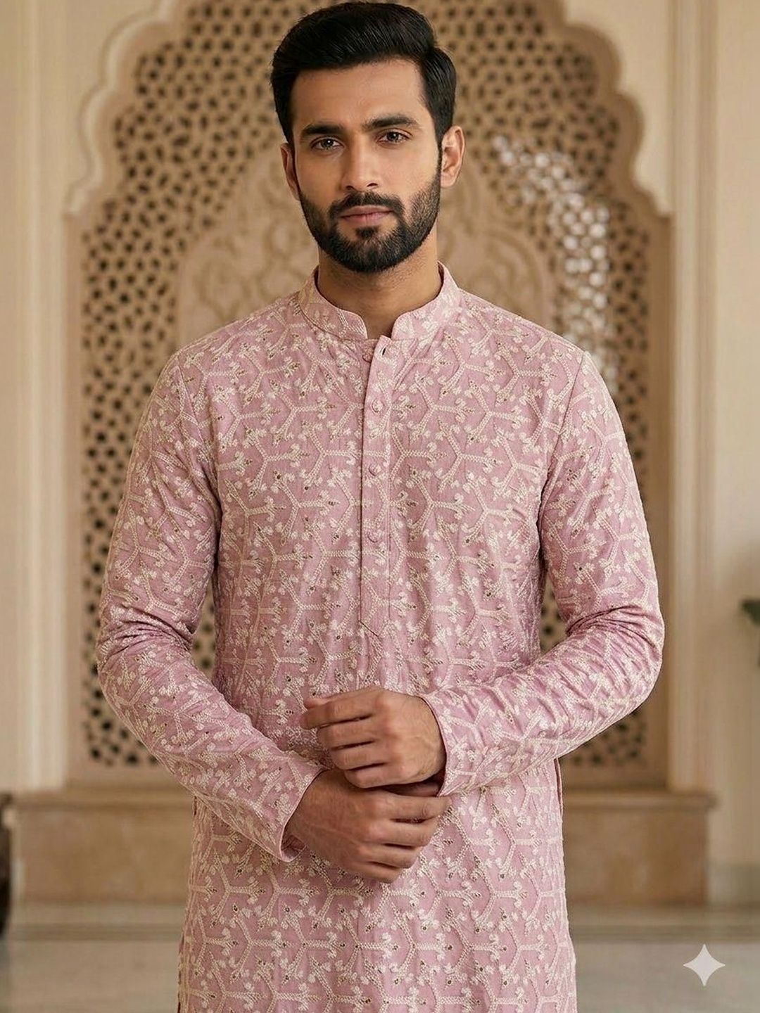 INDIROOP Men Ethnic Motifs Embroidered Thread Work Kurta