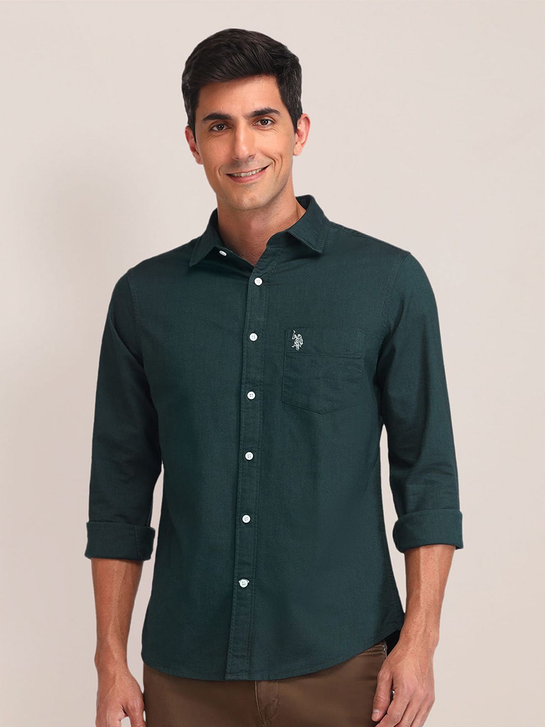 U.S. Polo Assn. Tailored Fit Opaque Pure Cotton Casual Shirt