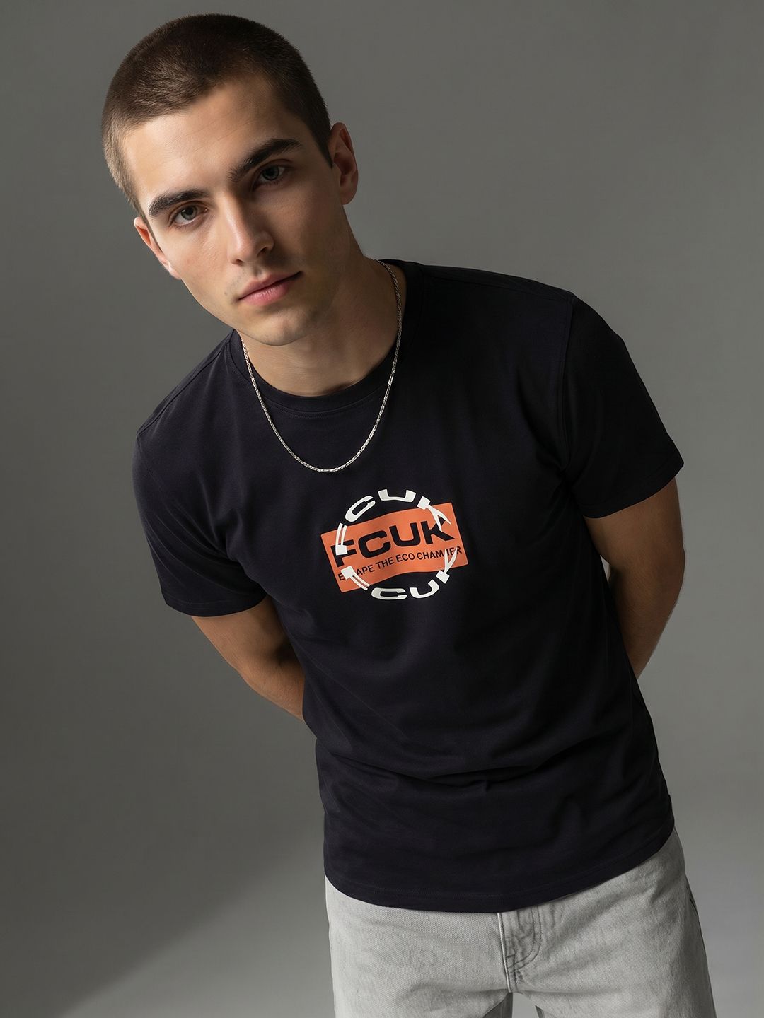 FCUK Typography Printed Pure Cotton T-shirt