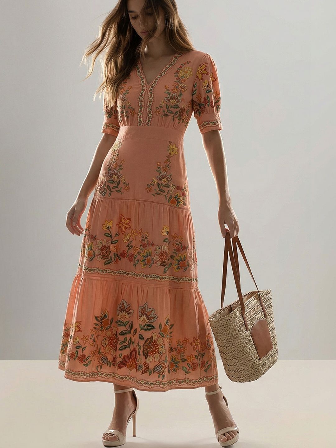 Floral Embroidered Maxi Puff Sleeve Dress Vero Moda Floral Embroidered Puff Sleeve Maxi Dress