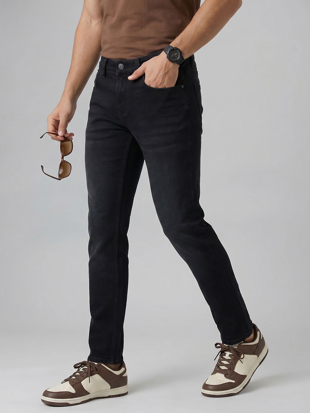 SPYKAR Spykar Men Kano Mid Rise Ankle Length Slim Fit Black Jeans