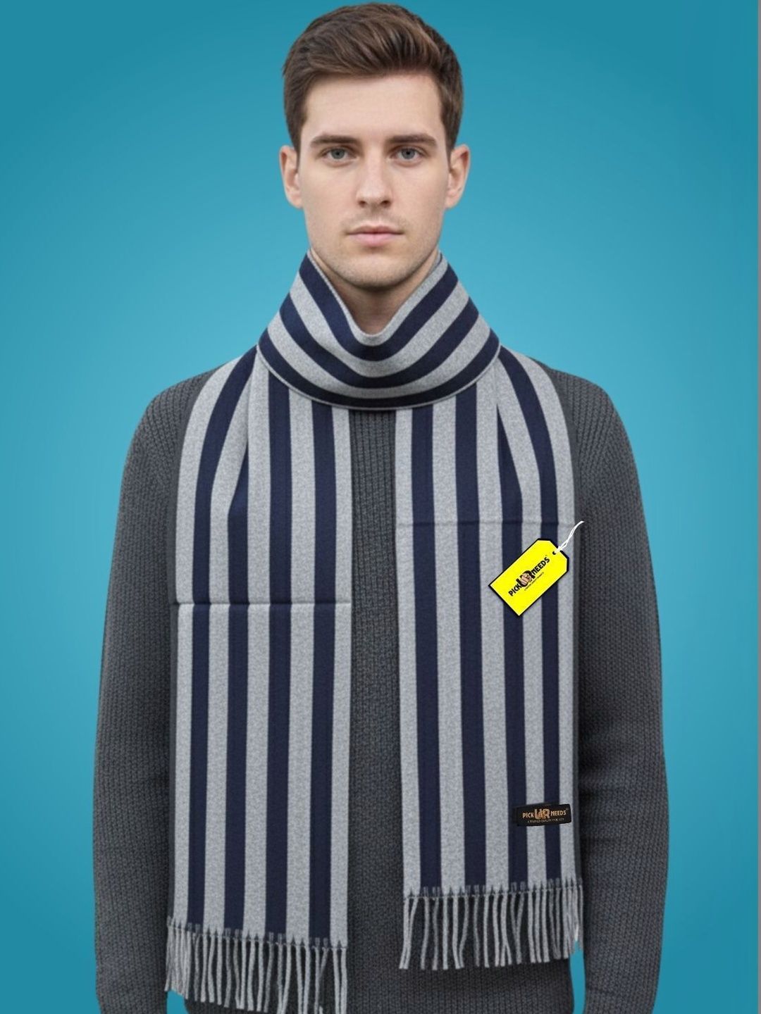 Pick Ur Needs Men Striped Merino Wool Mufflers