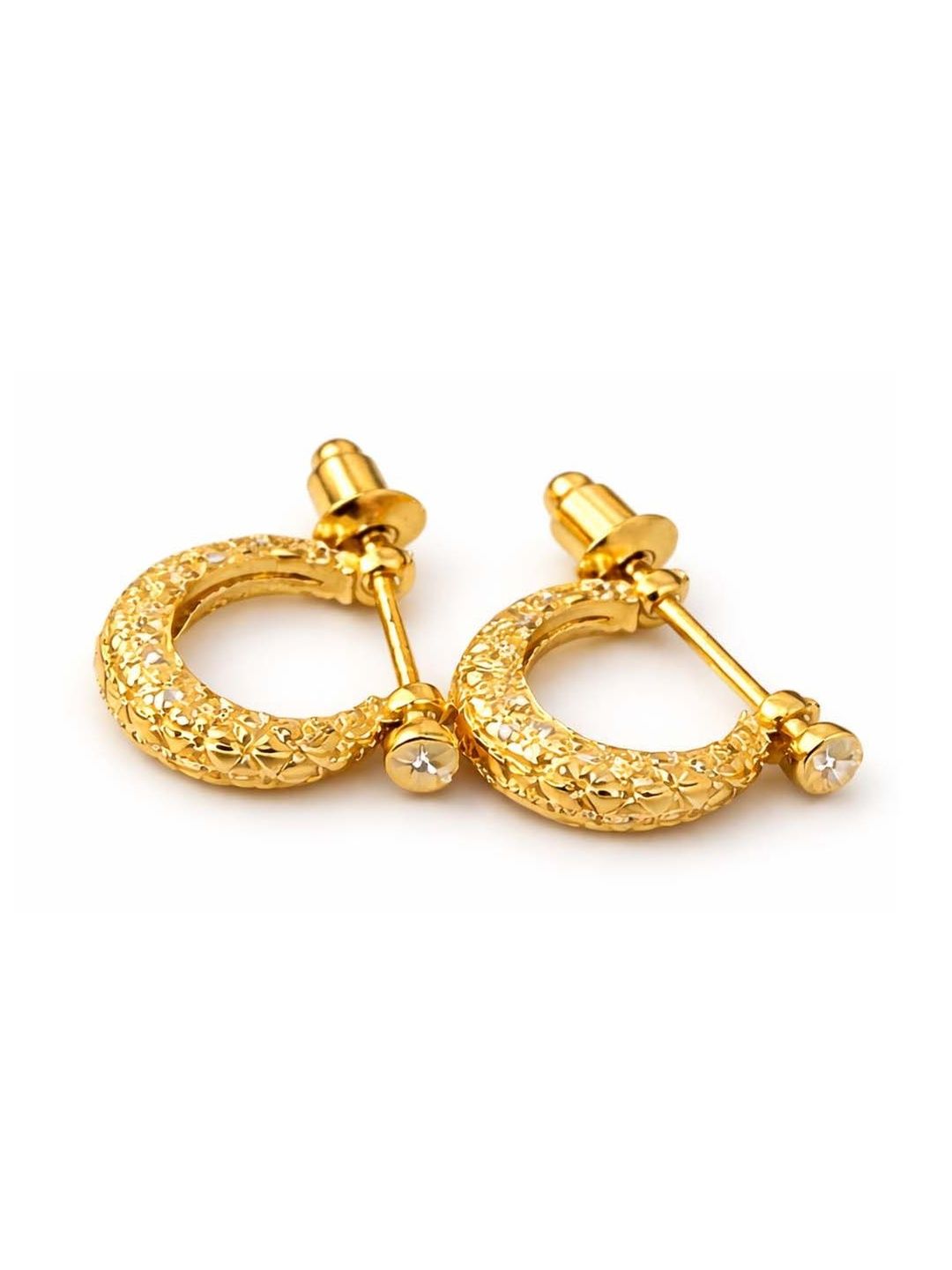 De-Ultimate Men Stainless Steel Gold-Plated Cubic Zirconia Crescent Half Hoop Earrings