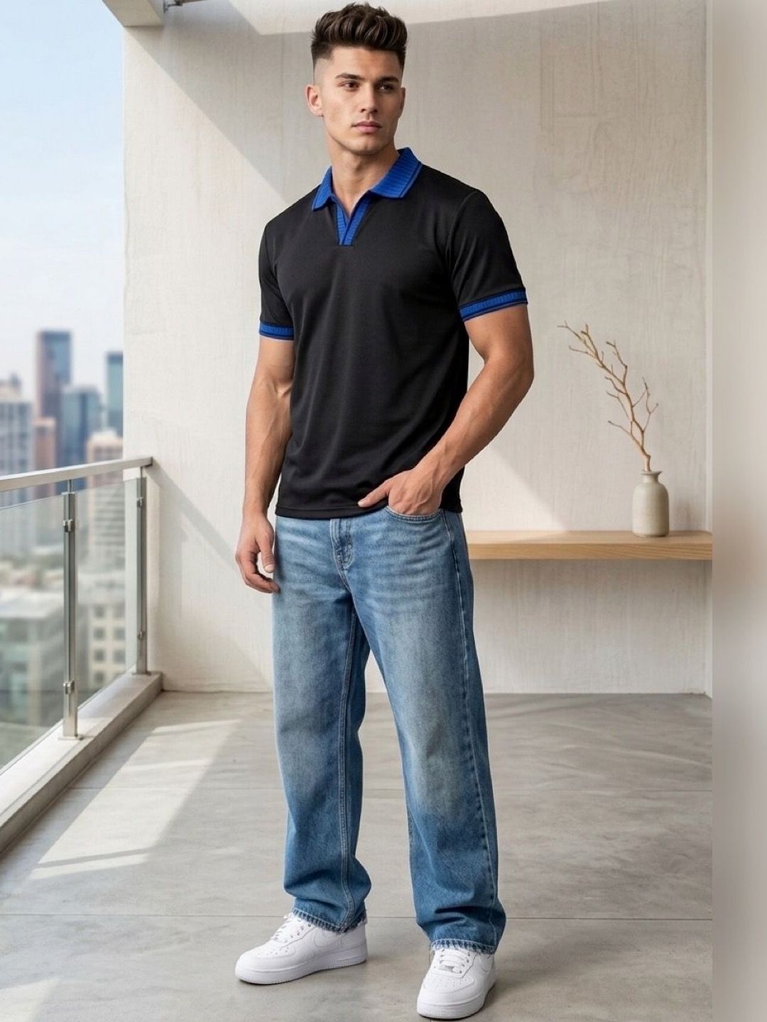 STEVE STATUS Men Polo Collar T-shirt